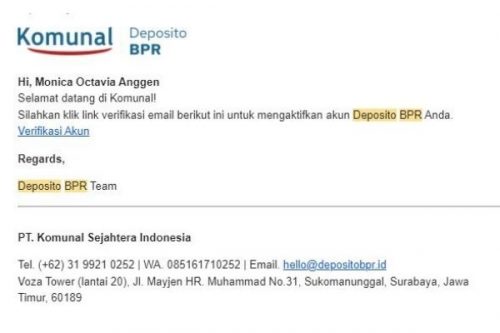 email verifikasi akun di deposito bpr komunal